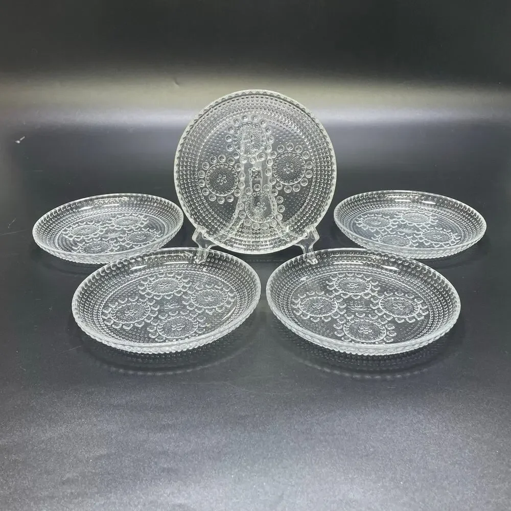 Riihimaen Lasi Nanny Still Grapponia Clear Glass Dessert Plates 5.75 in Set of 5
